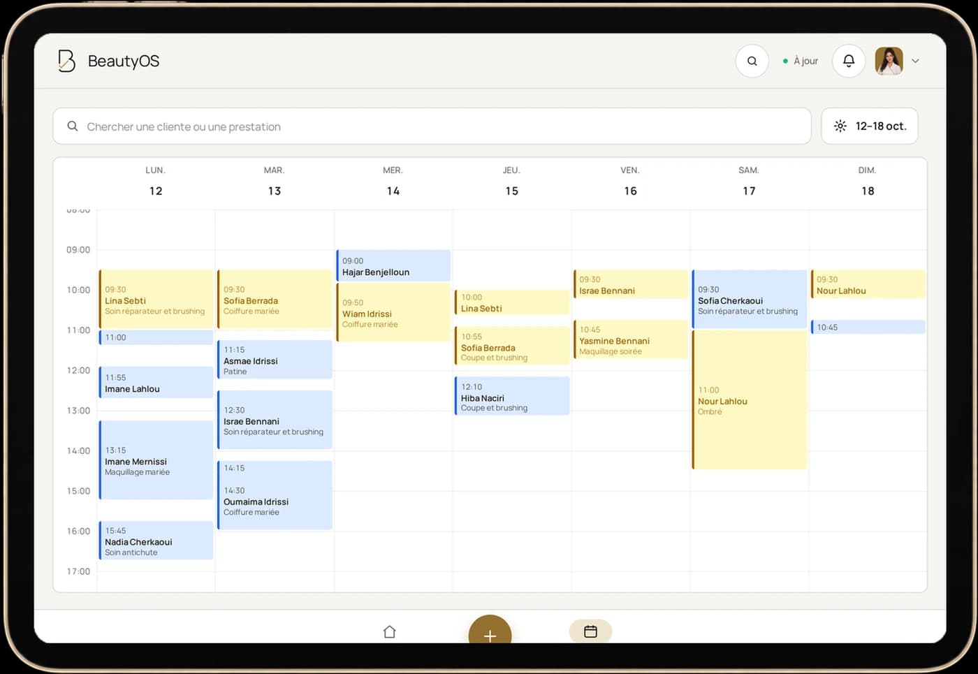 Planning de la semaine d'une collaboratrice sur tablette